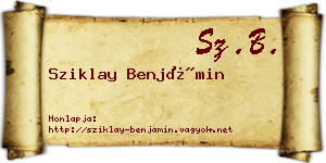 Sziklay Benjámin névjegykártya